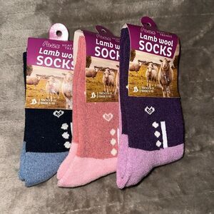 Faux Heat Trendz Ladies 3 Pair Lamb Wool Socks Blue Pink Lavender/Purple
